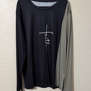 Faith Graphic Long-Sleeve Men's Shirt - Black with Olive Sleeve